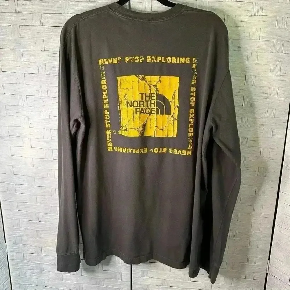 The north face graphic t-shirt, gray & yellow, print casual,‎ long sleeve winter